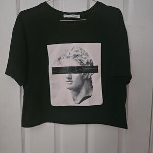 Black Graphic Crop T-Shirt with Artistic Print